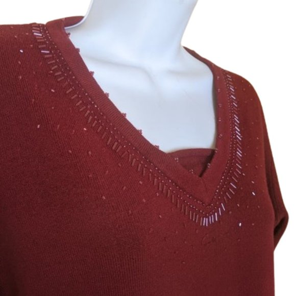 --- VINTAGE Red Beaded Sweater Fits XL - Picture 2 of 3